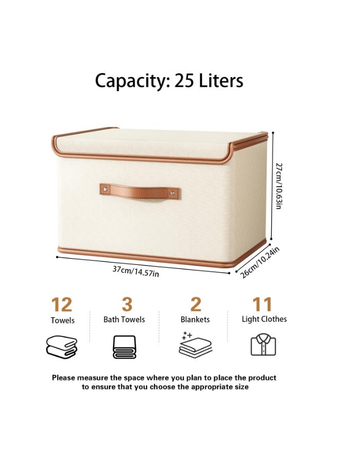 LODROC 2 Pack Storage Bins with Lids, Collapsible Closet Organizer Container, Fabric Organizer Box with Handles, Decorative Storage Boxes with Lids for Organizing Clothes, Books, File, White, Medium - Image 2